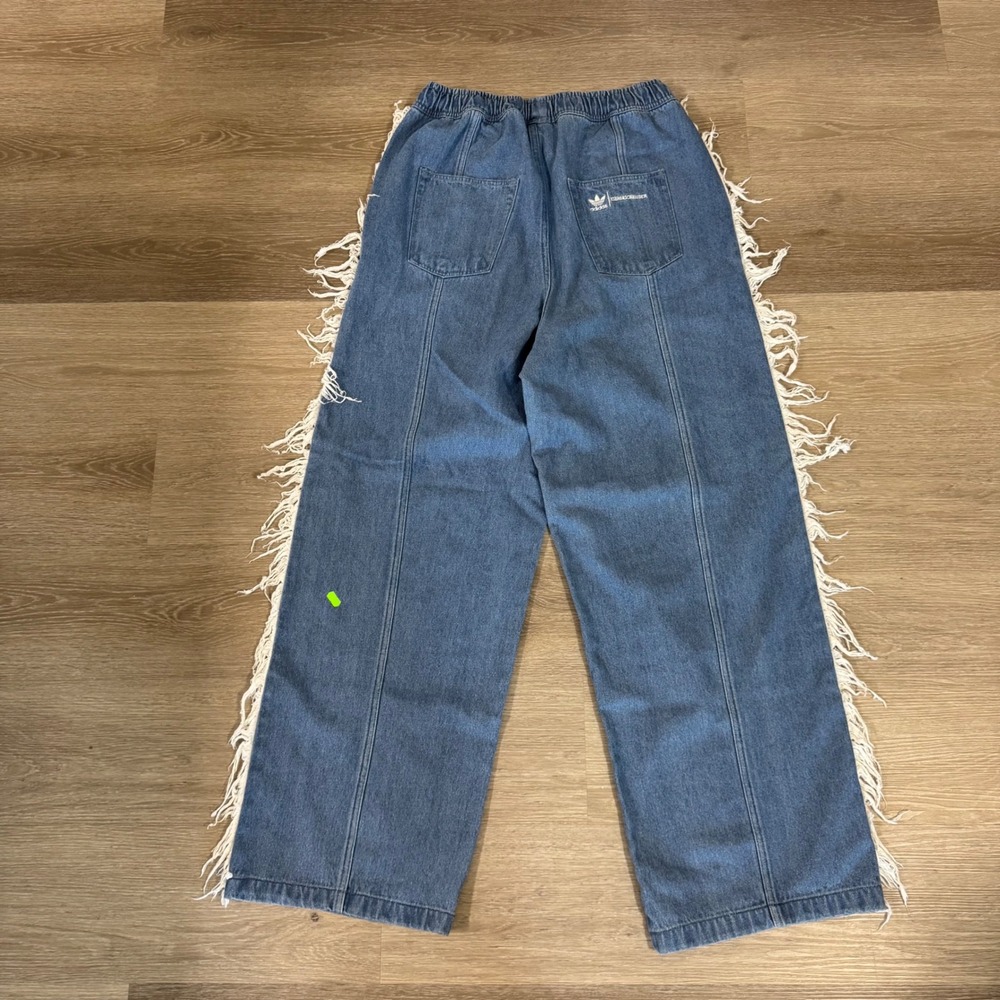 Adidas Ksenia Schnaider Denim Fray Jean Womens L Blue Wide Leg Pants II5704 - Picture 4 of 7
